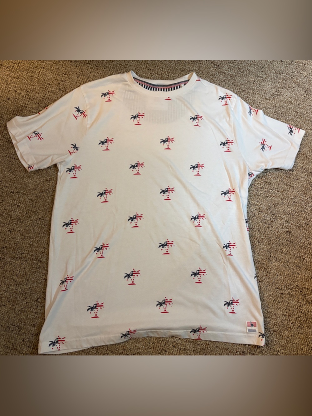 Denim & Flower White Short-Sleeve Tee with Navy and Red Palm Prints
